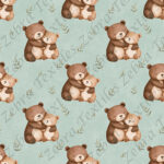Ourson calin et feuillage fond sarcelle