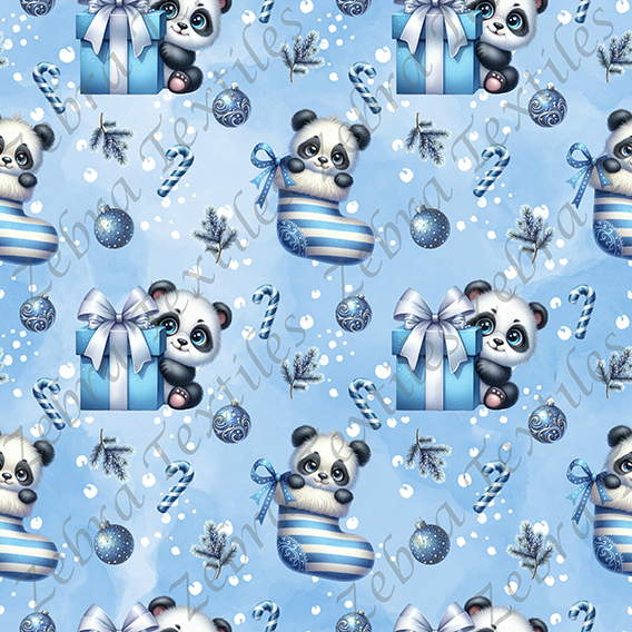 Panda cadeau bleu fond bleu