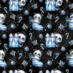 Panda cadeau bleu fond étoile dorée