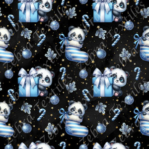 Panda cadeau bleu fond étoile dorée
