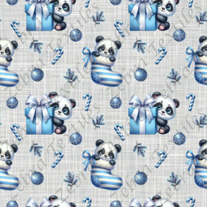 Panda cadeau bleu fond lin
