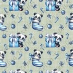 Panda cadeau bleu fond vert