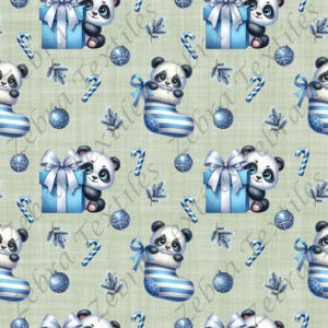 Panda cadeau bleu fond vert