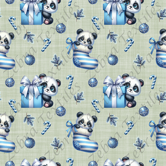Panda cadeau bleu fond vert