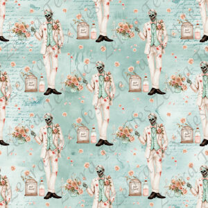 Zombie homme romantique fond sarcelle