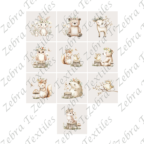 Animaux floral blanc fond taupe