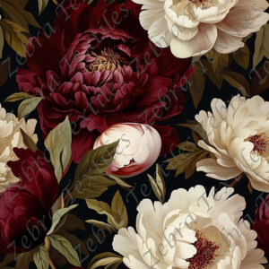 Pivoine crème et bourgogne feuillage vert