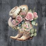 Botte et chapeau floral fond noir gris grunge