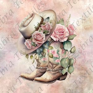 Botte et chapeau floral fond rose grunge