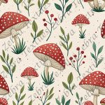 Champignon rouge et feuille verte fond crème