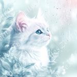 Chat blanc sous la pluie