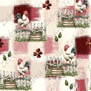 Coq sur clôture fond plaid