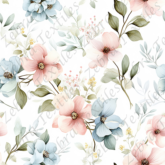 Fleur bleu et rose fond blanc