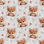 Renard floral rose fond lin gris
