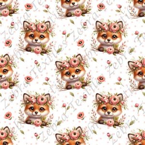 Renard floral rose fond pois