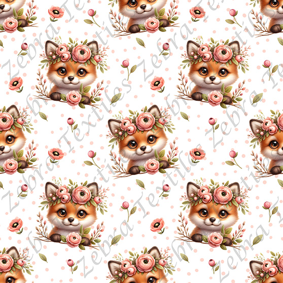 Renard floral rose fond pois