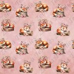 Renard mignon dodo sur tronc fond rosé