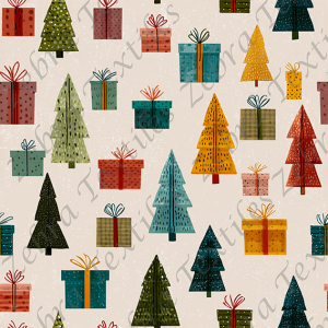Sapin et cadeaux jaune bleu