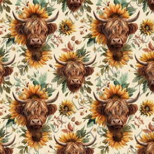 Vache highland et tournesol