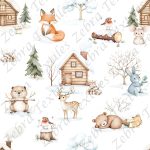 Animaux en hiver fond blanc