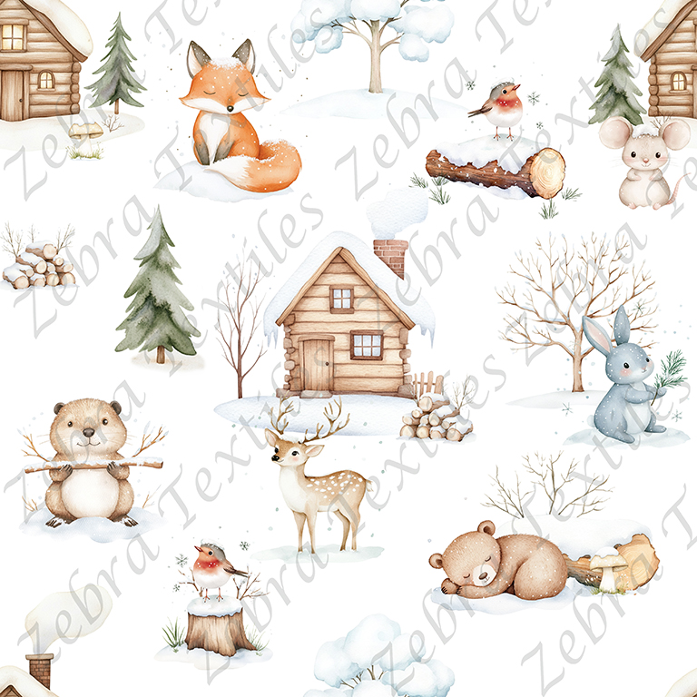 Animaux en hiver fond blanc