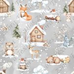 Animaux en hiver fond gris