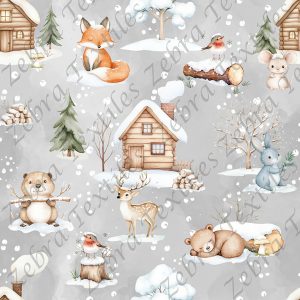 Animaux en hiver fond gris