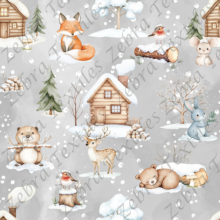 Animaux en hiver fond gris