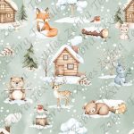 Animaux en hiver fond vert