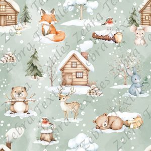 Animaux en hiver fond vert