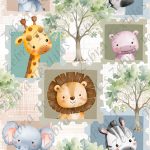 Animaux et arbre fond lin