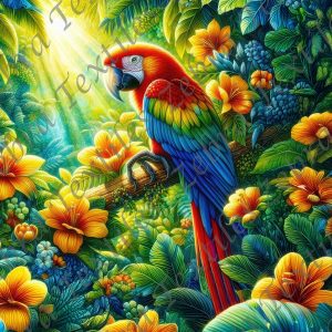Ara dans la jungle floral