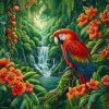 Ara rouge dans la jungle floral