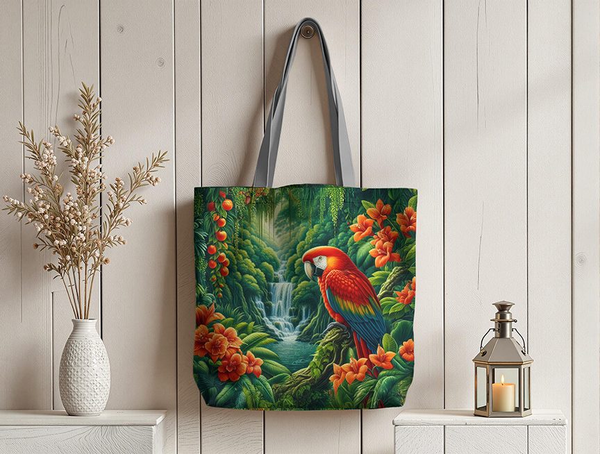 Ara rouge dans la jungle floral