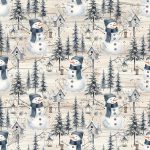 Bonhomme de neige et sapin fond bois