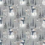 Bonhomme de neige et sapin fond gris