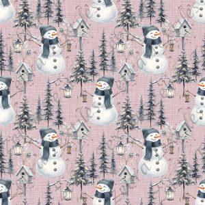 Bonhomme de neige et sapin fond lin