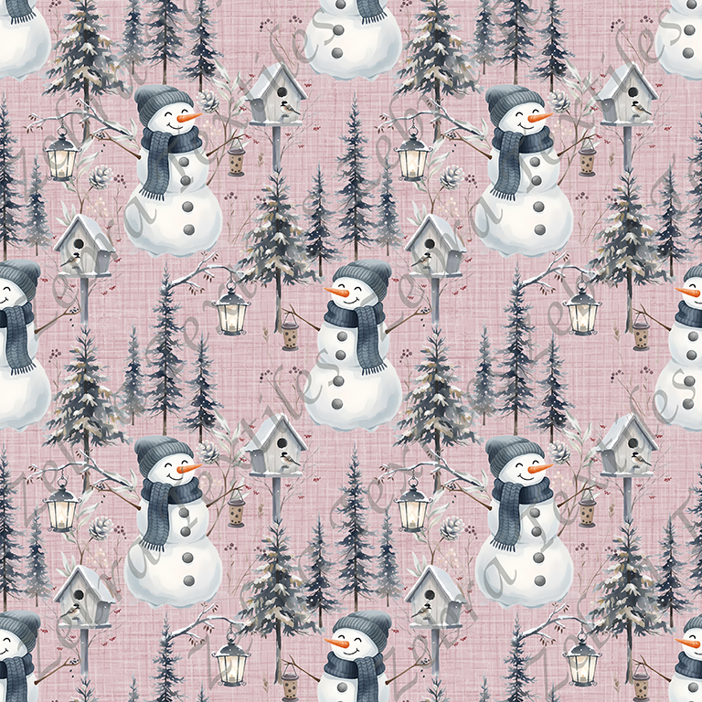 Bonhomme de neige et sapin fond lin