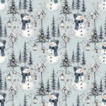 Bonhomme de neige et sapin fond sarcelle