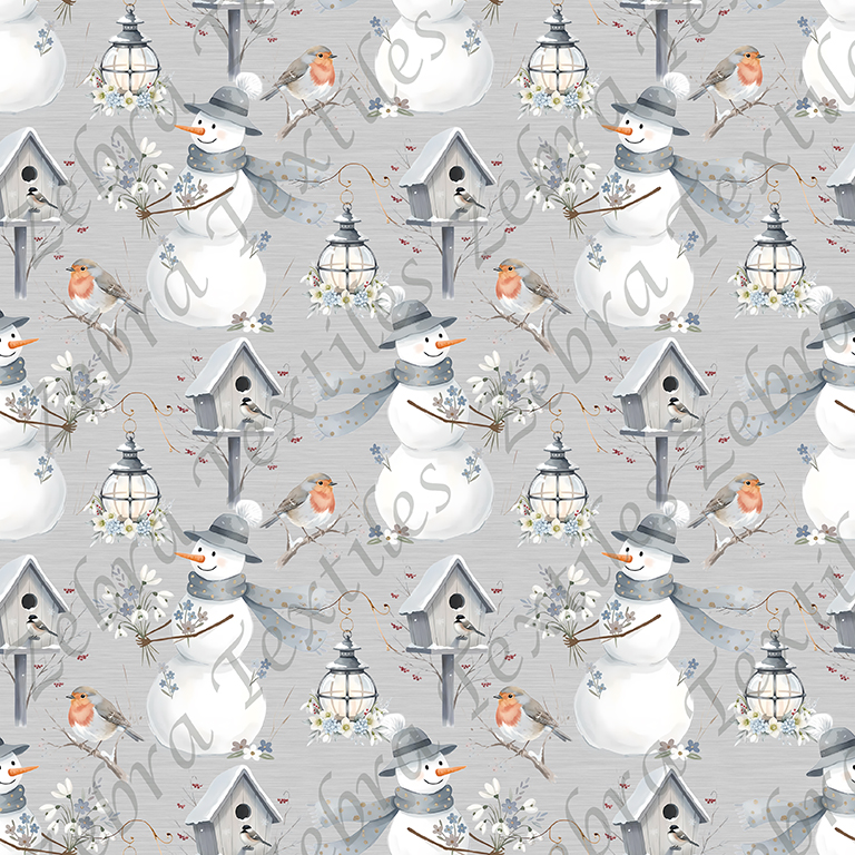 Bonhomme de neige floral fond gris