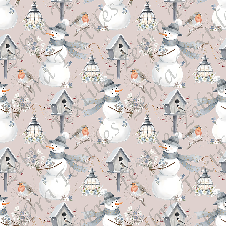 Bonhomme de neige floral fond rosé