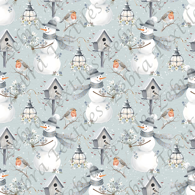 Bonhomme de neige floral fond sarcelle