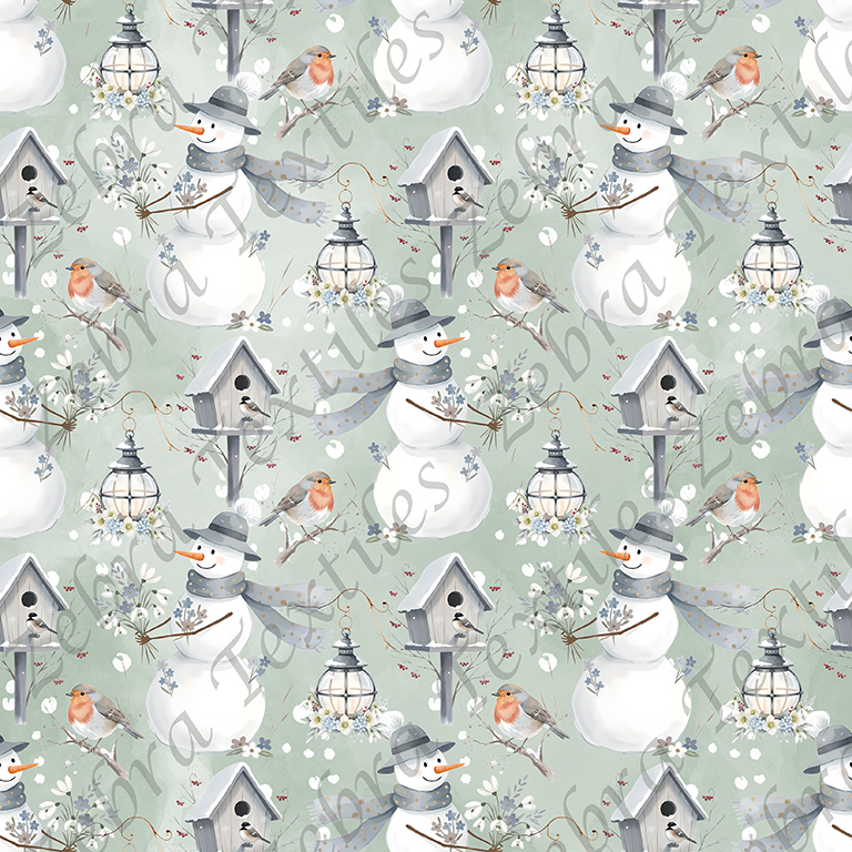 Bonhomme de neige floral fond vert