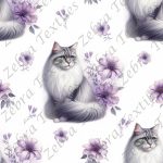 Chat gris et fleur mauve
