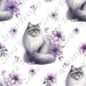 Chat gris et fleur mauve