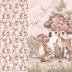 Chevreuil et lapin fond aquarelle
