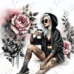 Fille café et rose