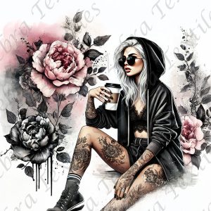 Fille café et rose