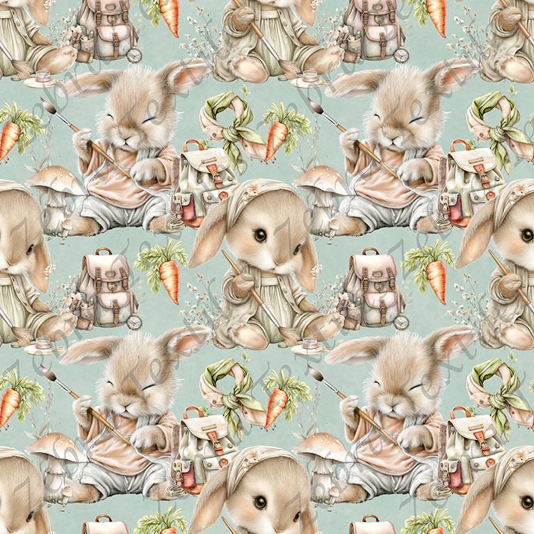 Lapin en création fond sarcelle