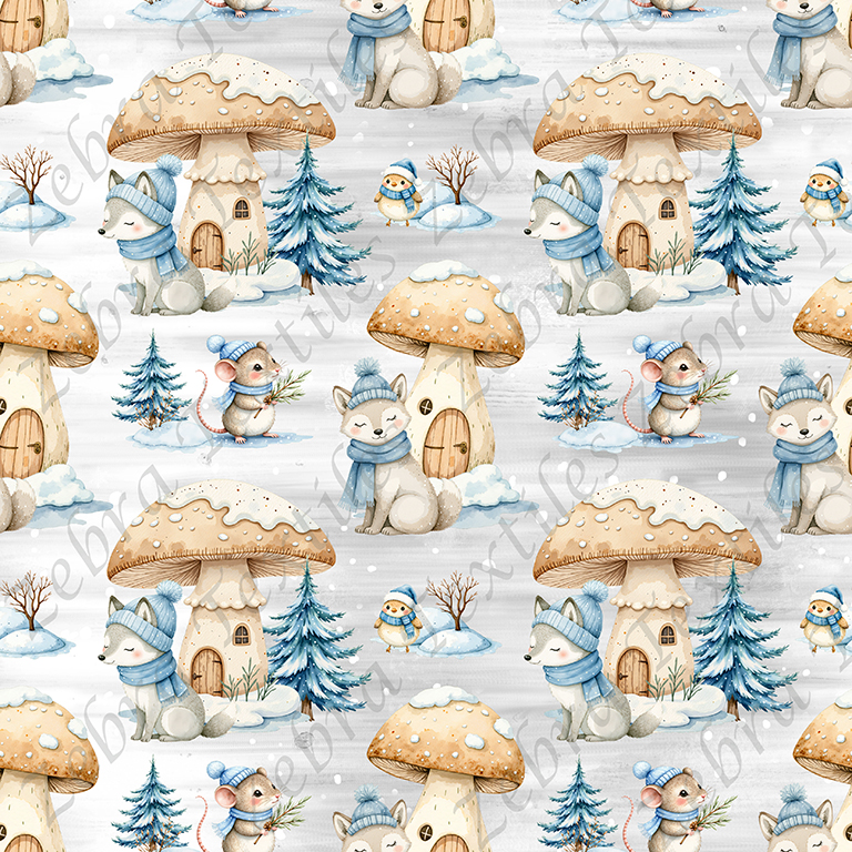 Loup en hiver fond gris